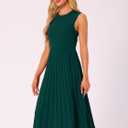 Allegra K Women's Sleeveless Pleated Dress Ruffle Hem Crew Neck Tank Knitted Elegant Midi Dresses (Green, S)