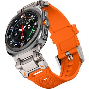 FULLIFE Compatible with Samsung Galaxy Watch Ultra Bands 47mm Accessories for Men Women, Silicone Rubber Bands for Stainless Steel Metal Connector No Gap Band for Galaxy Watch 7 Ultra (2024) (Titanium Adapter-Orange)