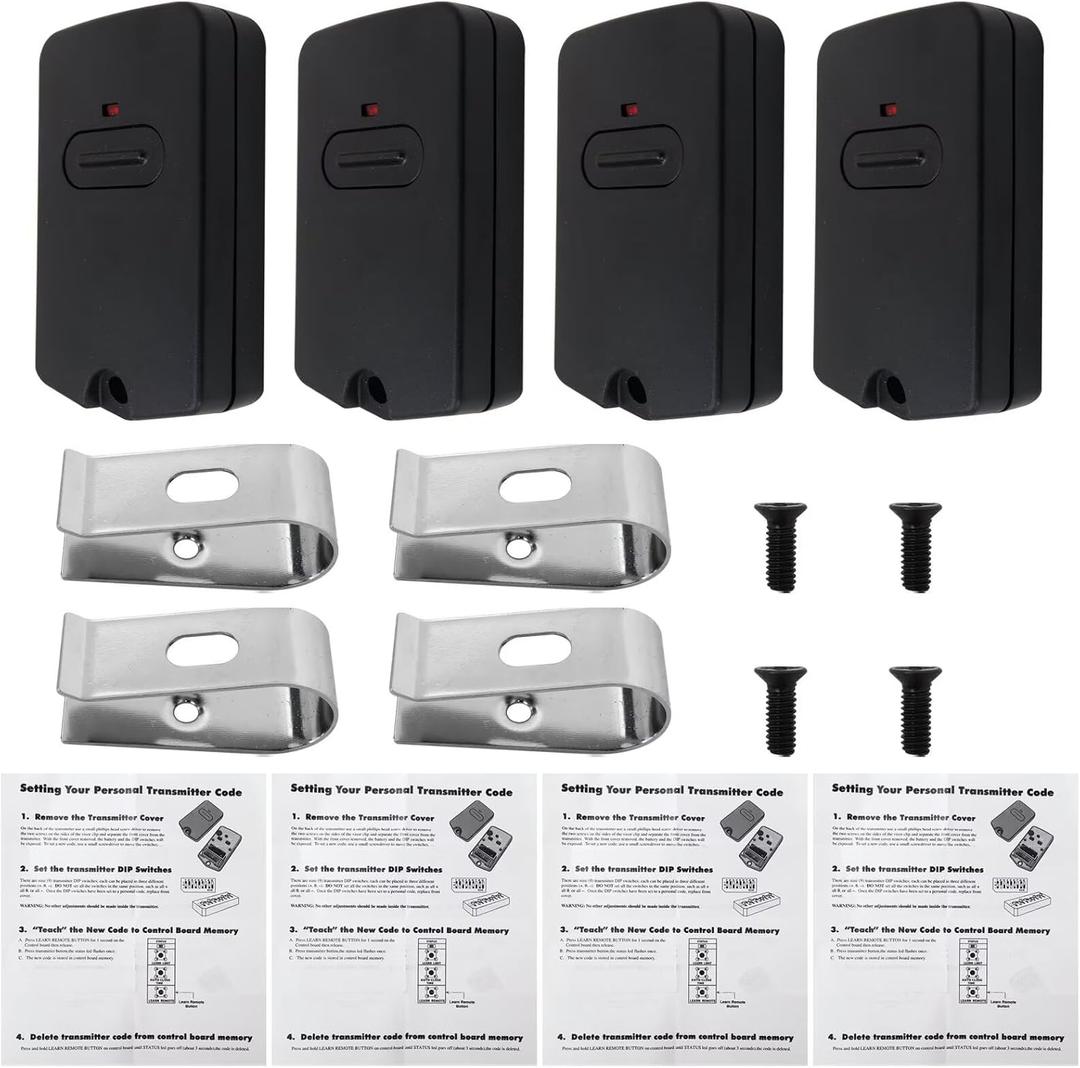 4 Gate Opener Remotes for RB741/FM135 GTO Mighty Mule - 318MHz Fixed Code System, 164ft Range, Visor Clip Design
