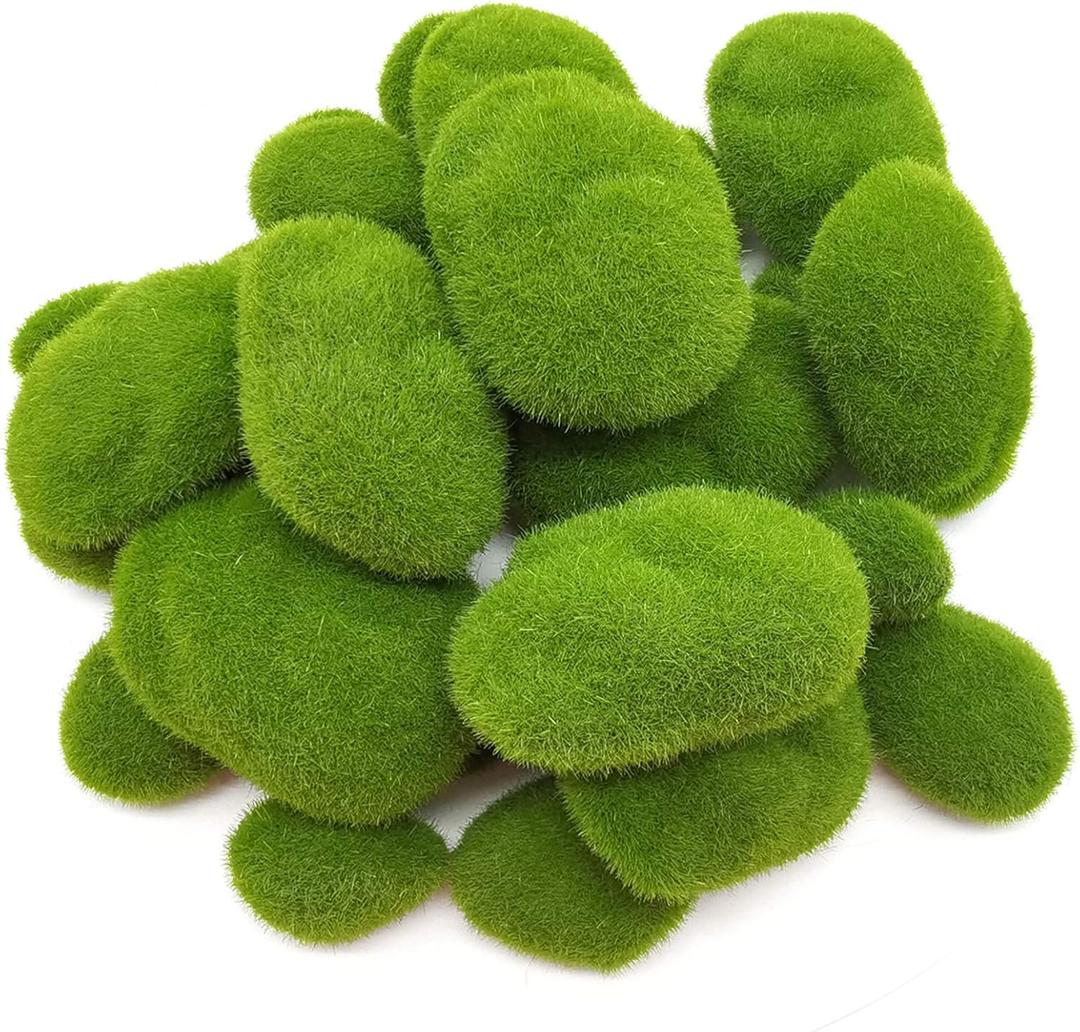 YOOHUA 30PCS 3 Size Artificial Moss Rocks Decorative, Green Moss Balls,Moss Stones, Green Moss Covered Stones, Fake Moss Decor for Floral Arrangements, Fairy Gardens and Crafting