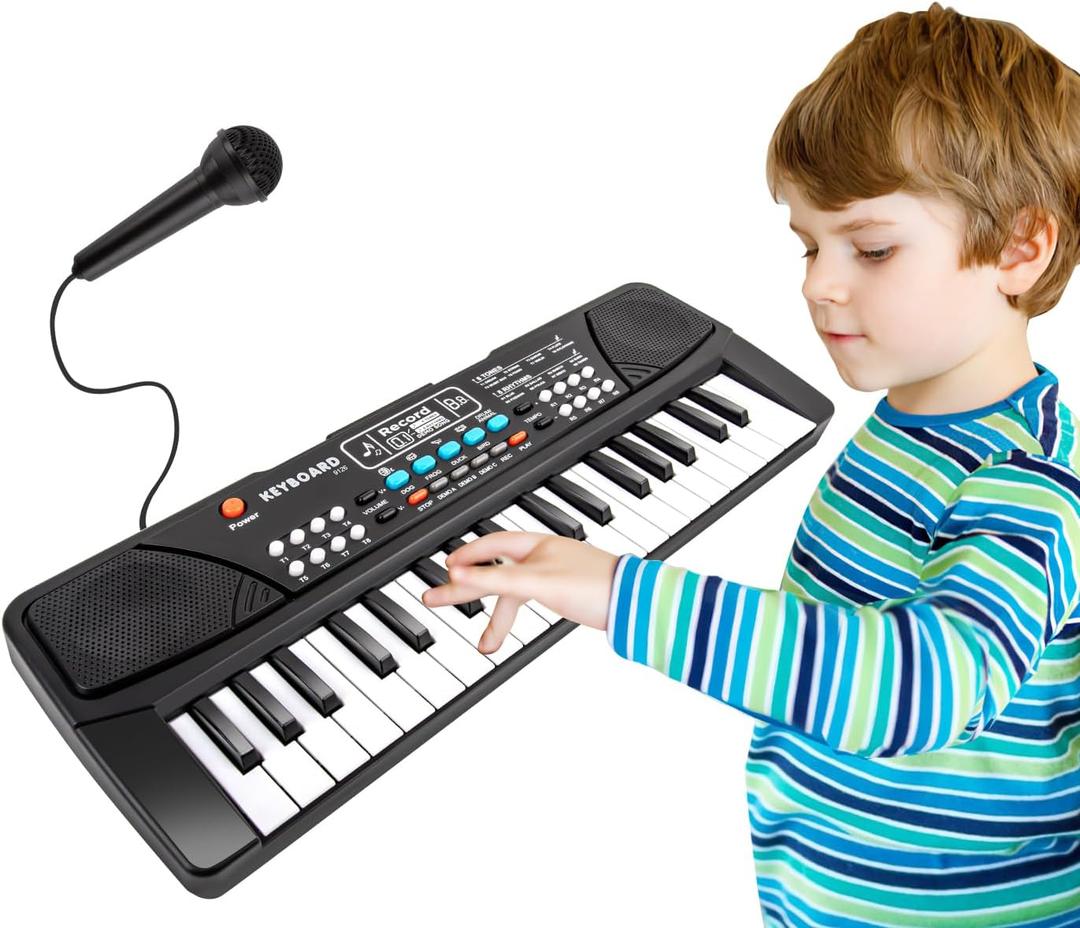 M SANMERSEN Kids Piano Keyboard, Piano for Kids with Microphone Portable Electronic Keyboards for Beginners 37 Keys Musical Toy for 3/4/5/6 Year Old Girls Boys (Black)