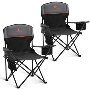 ALPHA CAMP Camping Chairs 350LBS Capacity, Heavy Duty Folding Chair with 4-Can Cooler Bag, Portable Outdoor Chair with Cup Holder for Adults, Collapsible for Tailgating, Beach, Fishing