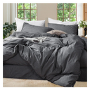 MooMee Bedding Duvet Cover Set 100% Washed Cotton Linen Like Textured Breathable Durable Soft Comfy (Heathered Dark Grey, Queen 90"x90").