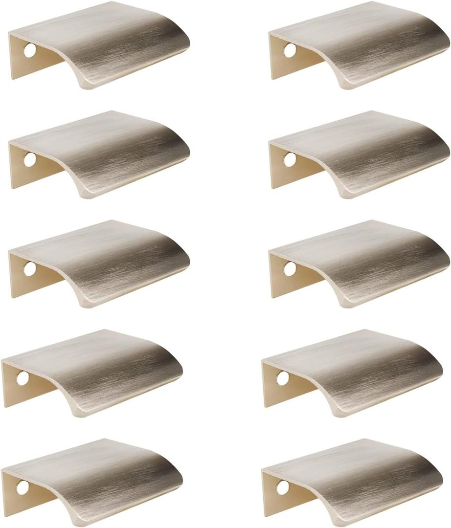 LC LICTOP 50mm/1.97" Arc Modern Finger Pulls Rounded Edge Tab Pull Finger Drawer Pulls Cabinet Dresser Closet Door 32mm/1.26" Hole Spacing Brushed Nickel 10Pcs (50mm/1.97", Nickel)
