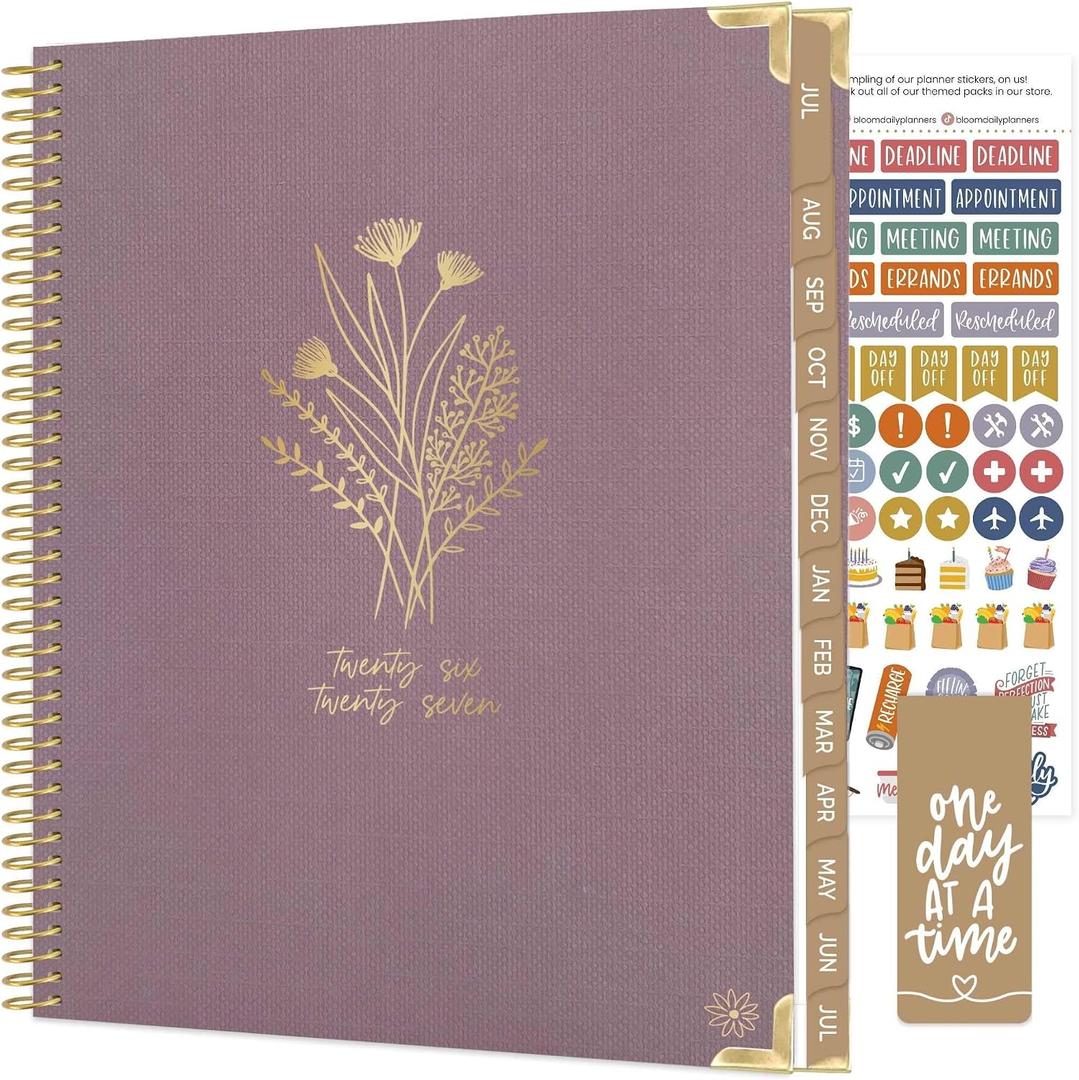 bloom daily planners HARDCOVER Planner 2026-2027 (8.5" x 11") Academic Year (July 2026 - July 2027) - 13 Months Task Goal Planner for Women - Monthly & Weekly Agenda Book - Purple Linen