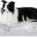 Bedsure Orthopedic Dog Beds Large Sized Dog - Washable Large Dog Cat Bed Waterproof, Comfort Dogs Couch Sofa with Washable Removable Cover, Pet Bed with Nonskid Bottom, Long Faux Fur-Misty Grey, 35"