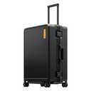 LEVEL8 Zipperless Checked Luggage with Aluminum Frame, Upgraded Medium Hardside Suitcase with Spinner Wheels, Metal Travel Luggage with Double Tsa Locks, 24 Inch, Black
