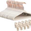 Tonswachic 50-Pack 11 Inch Baby Closet Hangers with 10 Clips - Soft Velvet Non-Slip Hangers for Infant & Toddler Clothes (Beige)