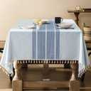 ZeeMart Contrast Linen Table Cloth Square Table Cloths 60x60 Inch Blue, Farmhouse Style Heavy Weight Blue Tablecloth, Water Resistant Burlap Tablecloths