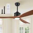 52" Ceiling Fans with Lights and Remote Control, Flush Mount Ceiling Fan with 3 LED Colors,Outdoor Ceiling Fans with 2 Downrods 6-Speeds Reversible DC Motor for Patio Bedroom Living Room (Walnut)