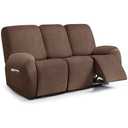 ANARACHON Leather Look Recliner Couch Cover, 8-Pieces Stretch Recliner Sofa Covers, Soft Reclining Slipcover, Washable Furniture Protector for Pets (3 Seater, Lychee Brown)