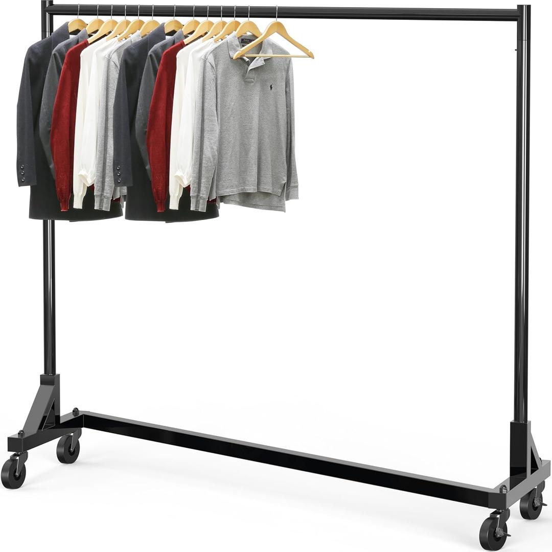 Simple Houseware Industrial Grade Z-Base Garment Rack, 500lb Load with 62 Inches Extra Long Bar, Black