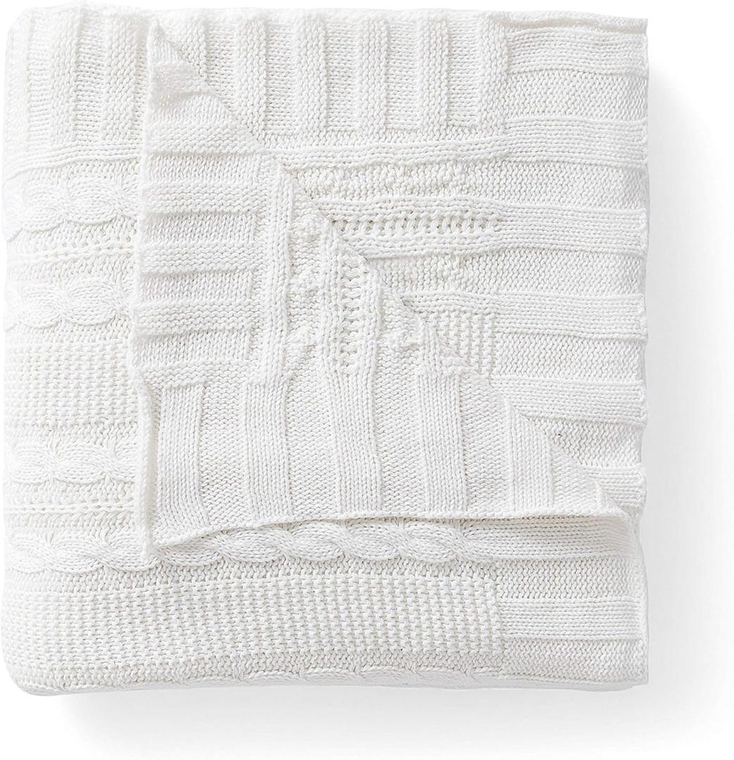 Throw, Soft & Cozy Cotton Blanket, Cable Knit Home Decor (Dublin White, 50" x 70")