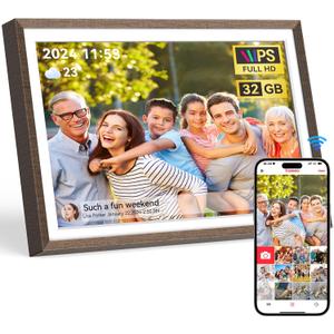 Frameo Wood 10.1 inch Digital Picture Frame, Smart WiFi Digital Photo Frame with 32G Memory, HD Touch Screen, Auto-Rotate, Slideshow, Easy Setup, Share Photos and Videos Anywhere(Brown Wood)