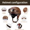 German Style Leather Motorcycle Half Helmet for Adults Men Women, DOT Approved Vintage Cap Half Face Shell Motorcycle Helmets for Cruiser Chopper+Goggles(Brown,X-Large)