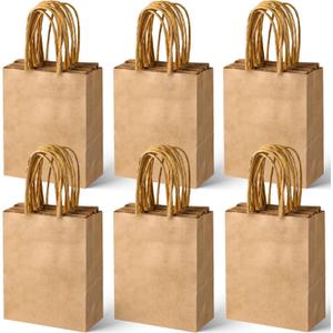 SPERPAND 60 Pcs Small Gift Bags, Brown Paper Treat Bag, 6.5" Mini Goodie Bags with Handles for Birthday, Wedding, Holiday Gifts Party Favor Bag