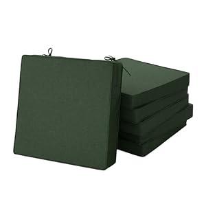 Fitfree Outdoor Chair Cushions, Water-Resistant & Fade-Resistant, Patio Furniture Square Seat Replacement Chair Pads with Ties, Removable Cover, Non-Slip Bottom, Set of 6, 24 x 24 Inch, Olive Green