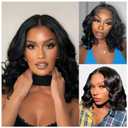 Loose Deep Wave Lace Front Bob Wigs 100% Human Hair Pre Plucked Pre Cut Body Wave 4x4 Transparent Lace Closure Wigs Wear and Go Glueless Wig for Black Women Body Wavy Curly Wig Natural Color 14 Inch, Natural Black