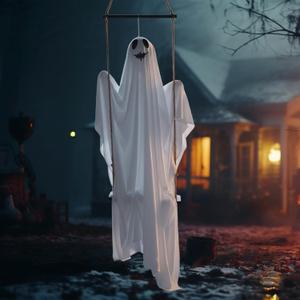 Chunful Halloween Hanging Ghosts Outdoor Decorations 5 ft Large Hanging Swinging Ghost White Scary Ghost Halloween Party Creepy Expressions Decor for Indoor Outside Yard Lawn Garden Patio