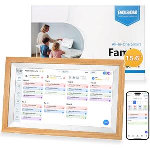 Digital Calendar,15.6 Inch Smart Wifi Electronic Calendar with Wooden Frame, Full HD Touchscreen Display Picture Frame Calendar for Family Mom Schedules Planner Organizing-Wall & Desk Mountable