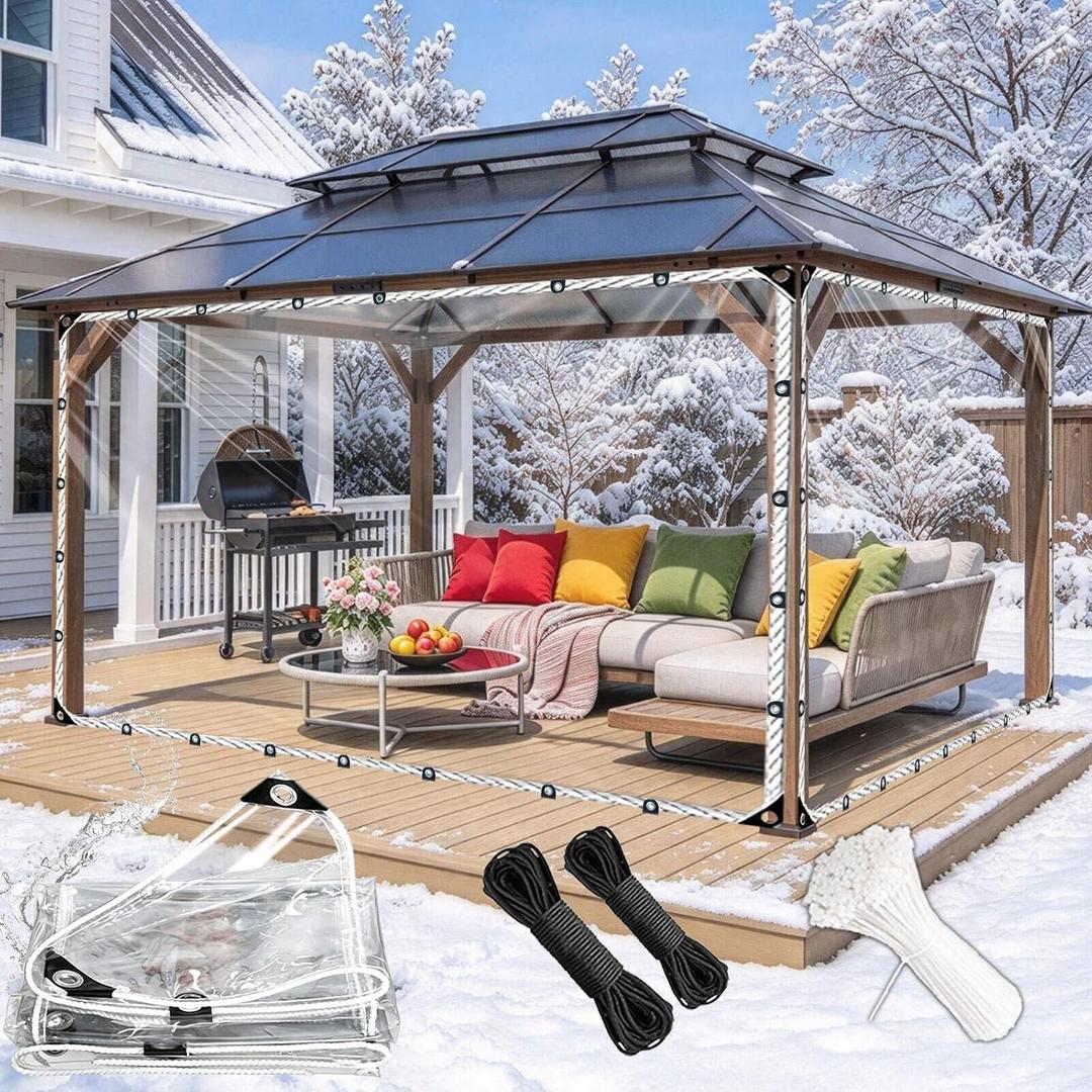 Clear Tarps 7x14ft 14Mil Heavy Duty Waterproof Cover with Grommets Tear-Resistant Reinforced Edges Greenhouse Plant Protection Patio Porch Chicken coop Cover