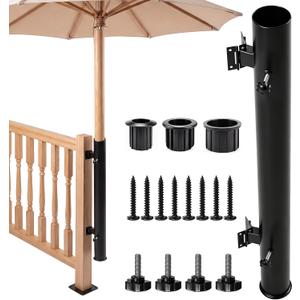 Deck Umbrella Mount for Deck Railings & Posts, Fits Poles up to 2", One-Piece Steel Patio Umbrella Holder with 4-Point Locking System, Space-Saving Outdoor Bracket