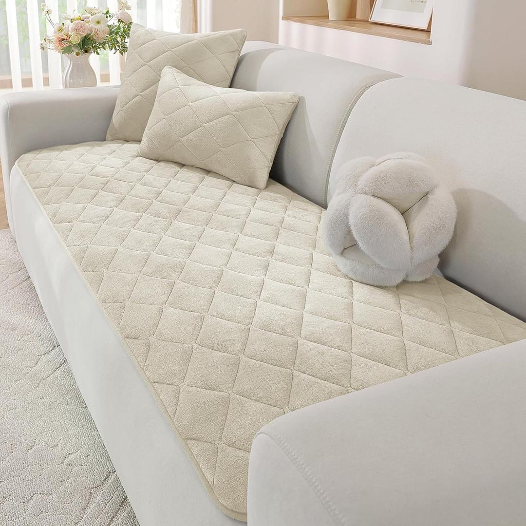 Fuzzy Pet Couch Covers for Dogs Washable, Non Slip Couch Covers for 2 Cushion Couch Pet Friendly, Thick Soft Loveseat Covers, Dog Couch Cover Protector Couches Mat (27.6" X 59", Beige)