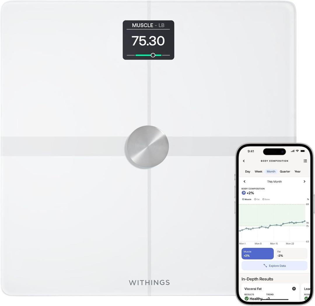 WITHINGS Body Smart - Accurate Scale for Body Weight and Fat Percentage, Body Composition Wi-Fi and Bluetooth Weight Scale, Baby Weight Scale, Smart Scale Apple Health Compatible, Bathroom Scale (White)