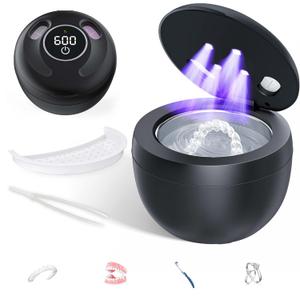 Ultrasonic Retainer Cleaner(2025 Upgraded), 45kHz Cleaning Machine for Dentures, Mouth Guards, Braces, Toothbrush & Jewelry, 200ML Denture Cleaner with 4 Modes for Dental Care