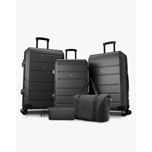 Hoteel 5 Piece Luggage Set Expandable ABS+PC Hardshell Carry on Suitcase with Spinner Wheels & TSA Lock for Men and Women, Rolling Suit Case for Plane, Travel, Business, Black and brown(20/24/28/DB/TB)