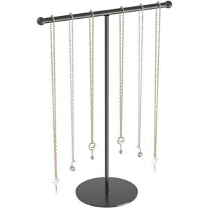 3 x Necklace Organizers Holder, Small Jewelry Display Stand for Women, Men and Vendors, Long Necklace Organizer, Multi-Functional Bracelet Hanger, Space Saving Design (1 Tier Black)