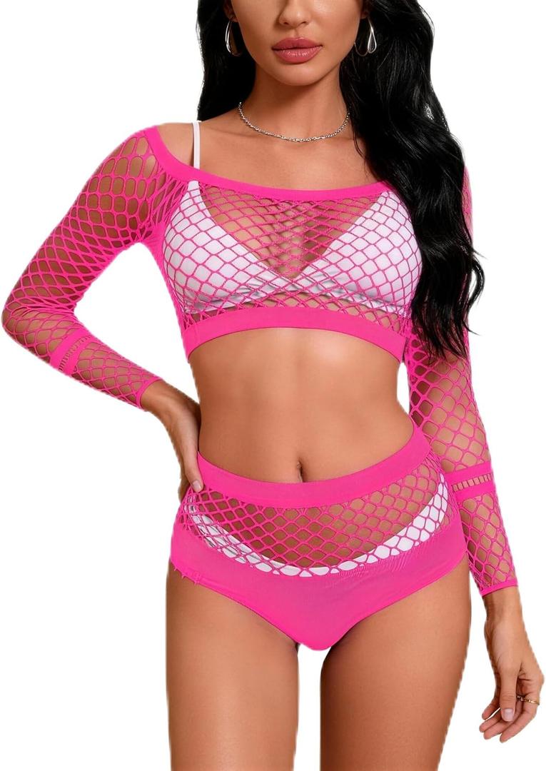 DITSONEO Sexy Lingerie for Women Naughty Fishnet Lingerie Set Bodysuit Outfits Teddy Babydoll Erotic Fishing net Outfits, One Size