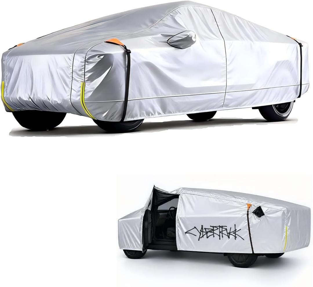 Wigoo Tesla Cybertruck Car Cover Accessories 2024-2026, Custom Fit Waterproof All Weather Outdoor Truck Cover, Windproof UV Rain Snow Dust Protection, Breathable Design, Paint-Safe Lining, Door Zipper