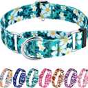 Hikiko Martingale Collar for Dogs with No Buckle Floral Daisy Dog Collars Soft Nylon No Pull Dog Collar for Large Dogs,Green Flower,L