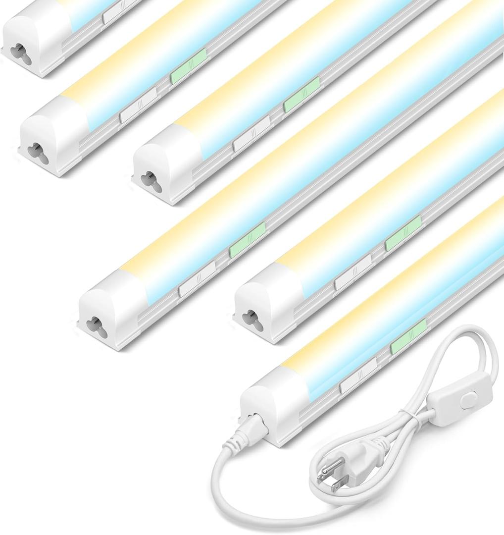 Zi-ZOHNSON 6 Pack 4FT Led Shop Lights, 30W 3900LM 3000-6500K Tunable, T8 Tube Light with 6CCT, Milky Cover Linkable Fixture Lights for Workshop, Warehouse, Garage, Shop, Barn