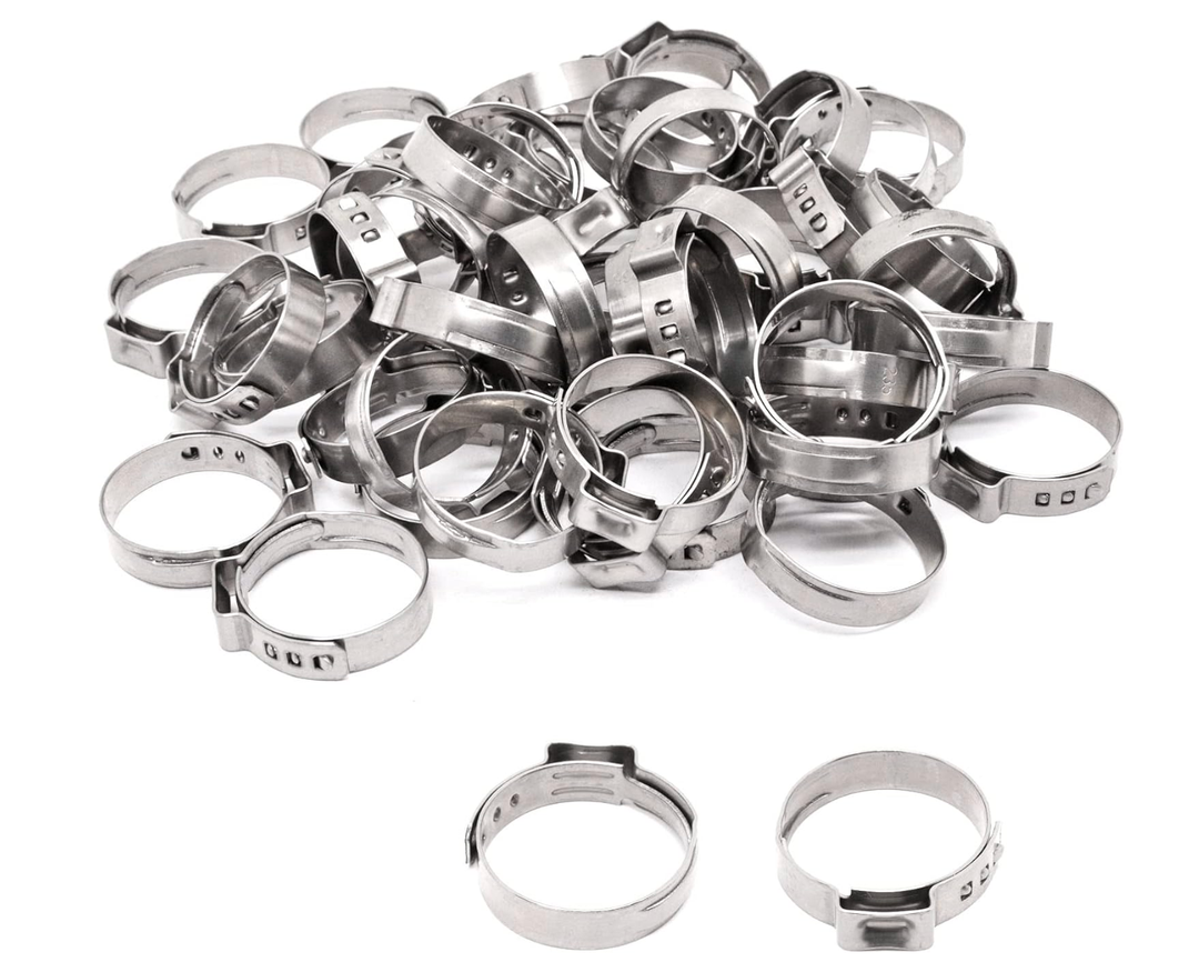 60pcs 3/4 inch Pex Crimp Rings, 304 Stainless Steel Single Ear Hose Clamps, Heavy Duty PEX Clamps for PEX Tubing Pipe Fitting Connections