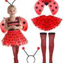 Newcotte 4 Pcs Halloween Girls Costume Includes Wings Tutu Headband Striped Tights for Kids Toddler Halloween