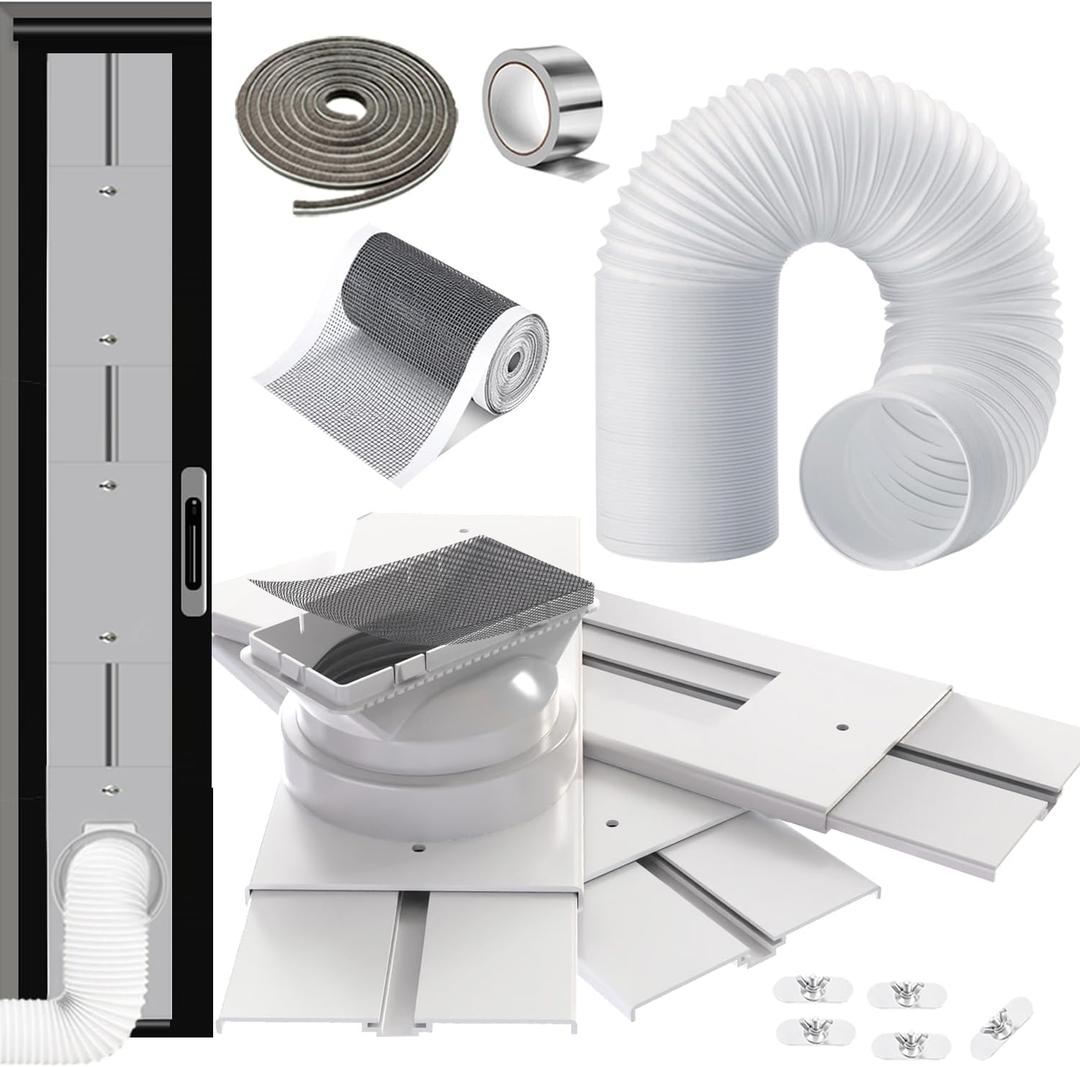 95" Sliding Door AC Vent Kit with 5.9"AC Hose Filter Screen & Weather Stripping Universal 5.0/5.9 Inch Coupler for Window/Sliding Glass Door Portable AC Energy Saving Airtight Seal Pancel