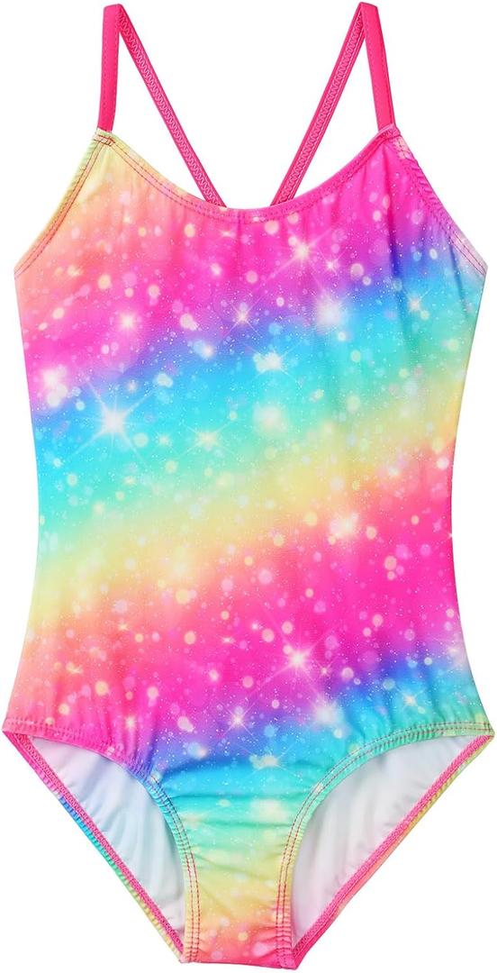 Girls One Piece Swimsuits UPF 50+ Beach Bathing Suit Little Kids Cute Quick Dry Swimwear 3-11 Years S460_Rainbow_128/ 134