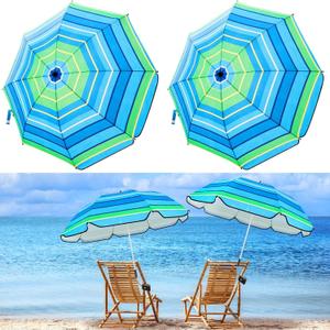 Buryeah 2 Pcs Automatic Chair Umbrella with Universal Clamp 44" UPF 50+ Portable Clamp on Beach Chair Adjustable Wheelchair Umbrella for Outdoor Patio Parasol