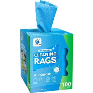 GLIMGLINT Microfiber Cleaning Cloth, 100 Pack Cleaning Rags, Lint-Free, Ultra Absorbent Reusable Paper Towels for Home, Kitchen, Car, Garage or Shop, Dish Rags, 11" x 9", Blue