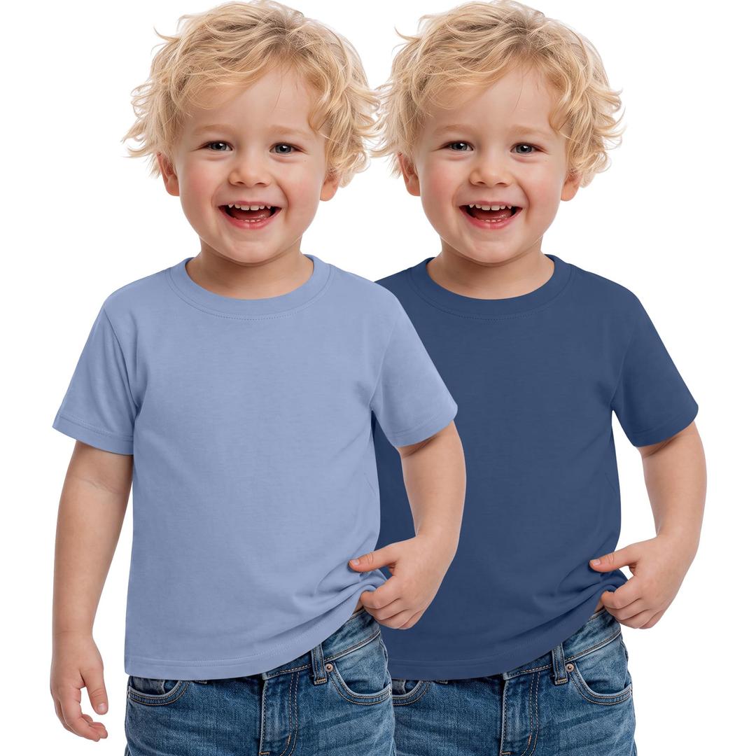 Custoneei 2 Pack Toddler Boys Short Sleeve Shirts, 2-Color, 18-24 Months