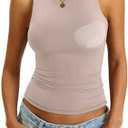 EasyGala Womens Padded Tank Tops Built in Bra Double Lined High Neck Shirts Basic Slim Fitted Summer Going Out Top, XL