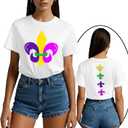 New Orleans Shirts for Women Fat Tuesday T-Shirt Holiday Party Tee Tops (White, L)