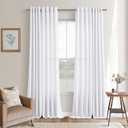 Pure White Curtains 105 Inch Long 2 Panels Set Bronze Grommet Window Semi Sheer Privacy Cotton Linen Modern Farmhouse Curtain Drapes for Living Room Bedroom, 50x105 in Long Snow White
