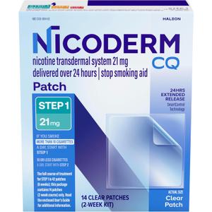 NicoDerm CQ Step 1 Nicotine Patches to Quit Smoking, 21 mg, Stop Smoking Aid, 14 Count