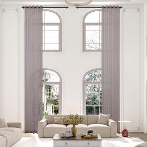 Extra Long Sheer Curtains, Light Filtering Grommet High Ceiling Drapes, 2 Story Curtains for Living Room and Loft(1 Panel, Brown, 52"x168")