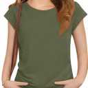 ZDC Girls Short Cap Sleeve T Shirts Kids Crewneck Summer Tops Basic Tees 5-14 Years (Green)