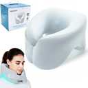 Vigorport Neck Pillow for Traveling, 360 Head Support 2 in 1 Upgraded Travel Pillows for Airplane, 100% Pure Memory Foam Pillow for Flight Headrest Sleep, Portable Plane Accessories (1, Gray)