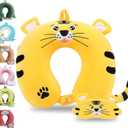 Sexysamba Cartoon Headrest & Neck Pillow for Kids Boys & Girls, Teens, Travel Accessories for Airplane, Car, Recline, Memory Foam Cute Travel Pillow with Sleep Eye Mask - Tiger